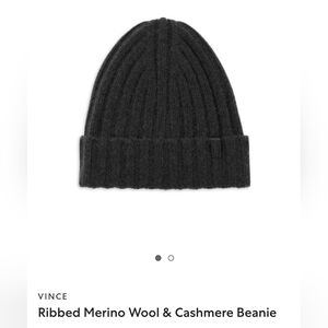 Vince 90% Merino Wool 10% Cashmere Black Ribbed Winter Beanie Hat, EUC